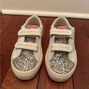Golden Goose Kids Glitter Strap Sneakers - White and Silver